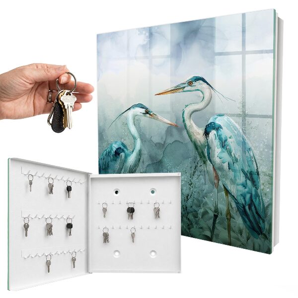 Boîte à clés decorative Hérons aquarelle