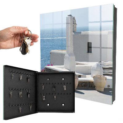 Armoire à clés murale Maisons blanches en Grèce au bord de la mer