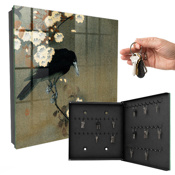 Armoire à clés murale Ohara Koson Le Corbeau et la Fleur de Cerisier