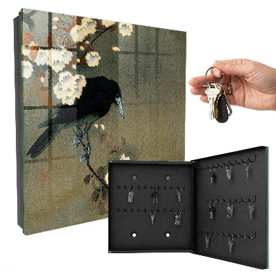 Armoire à clés murale Ohara Koson Le Corbeau et la Fleur de Cerisier