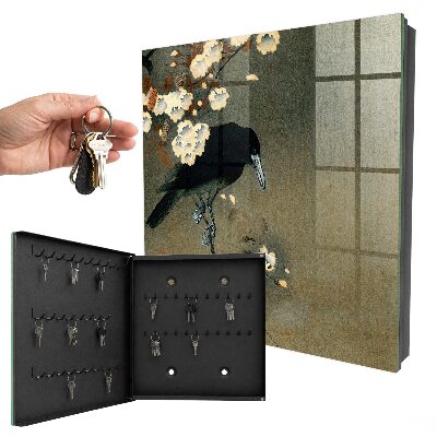Armoire à clés murale Ohara Koson Le Corbeau et la Fleur de Cerisier