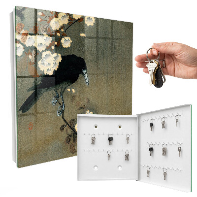 Armoire à clés murale Ohara Koson Le Corbeau et la Fleur de Cerisier