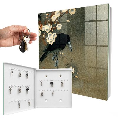 Armoire à clés murale Ohara Koson Le Corbeau et la Fleur de Cerisier
