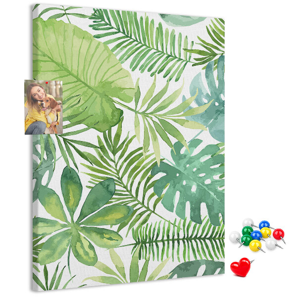 Tableau en liège fantaisie Motif de feuilles tropicales dans des tons de vert