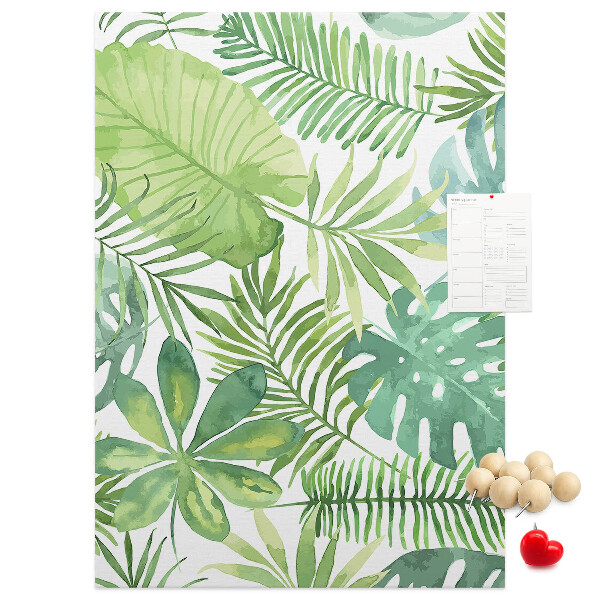 Tableau en liège fantaisie Motif de feuilles tropicales dans des tons de vert