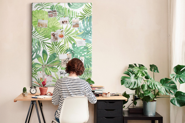 Tableau en liège fantaisie Motif de feuilles tropicales dans des tons de vert