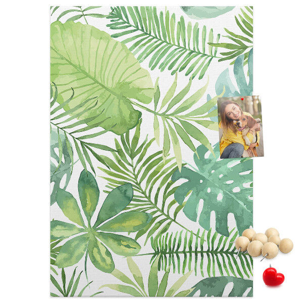 Tableau en liège fantaisie Motif de feuilles tropicales dans des tons de vert