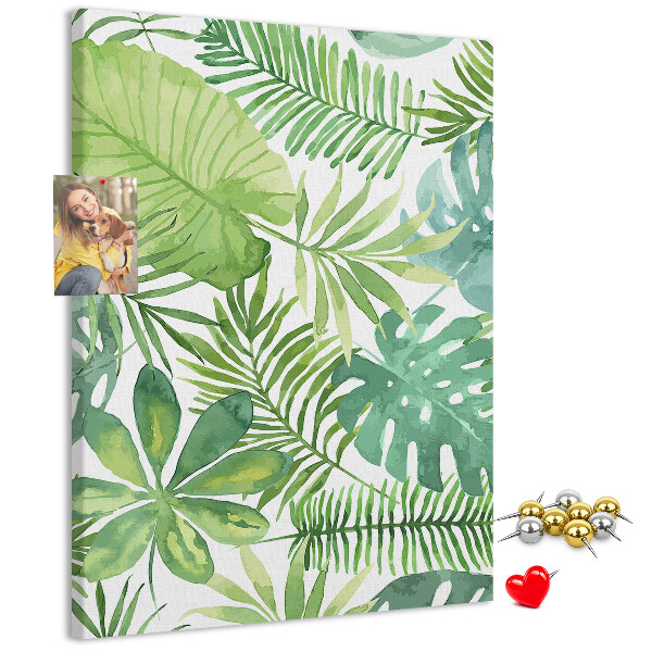 Tableau en liège fantaisie Motif de feuilles tropicales dans des tons de vert