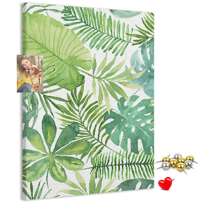 Tableau en liège fantaisie Motif de feuilles tropicales dans des tons de vert