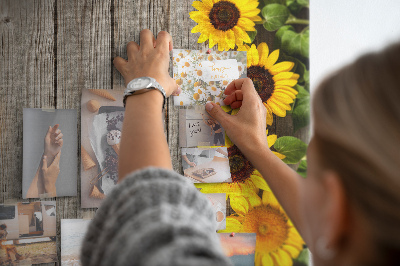 Tableau en liège fantaisie Tournesols sur fond de planche en bois