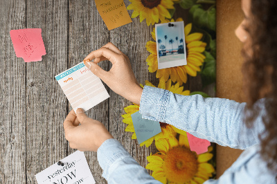 Tableau en liège fantaisie Tournesols sur fond de planche en bois