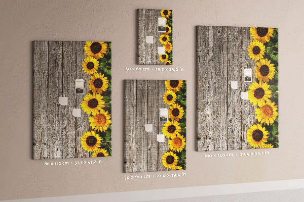 Tableau en liège fantaisie Tournesols sur fond de planche en bois