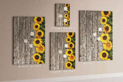 Tableau en liège fantaisie Tournesols sur fond de planche en bois