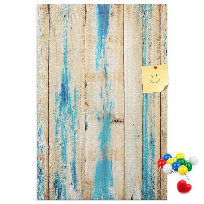 Tableau en liège déco Vieux panneau de bois avec des accents bleus