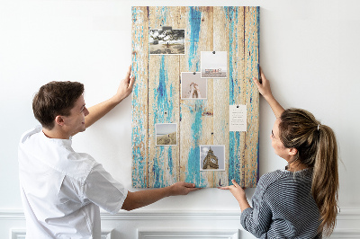 Tableau en liège déco Vieux panneau de bois avec des accents bleus