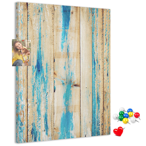 Tableau en liège déco Vieux panneau de bois avec des accents bleus