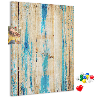 Tableau en liège déco Vieux panneau de bois avec des accents bleus