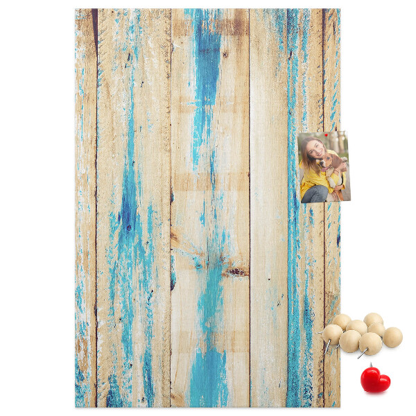 Tableau en liège déco Vieux panneau de bois avec des accents bleus