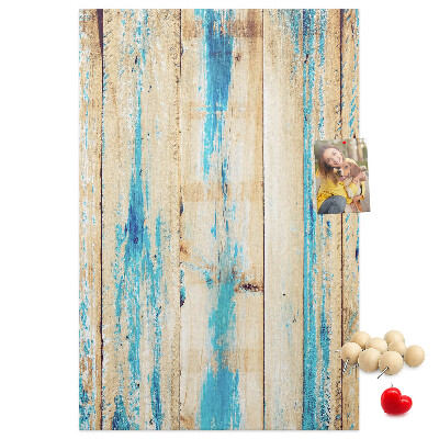 Tableau en liège déco Vieux panneau de bois avec des accents bleus
