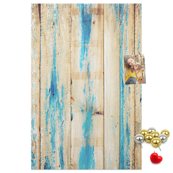 Tableau en liège déco Vieux panneau de bois avec des accents bleus