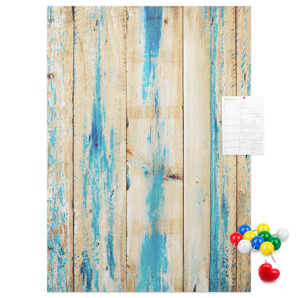 Tableau en liège déco Vieux panneau de bois avec des accents bleus