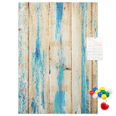 Tableau en liège déco Vieux panneau de bois avec des accents bleus
