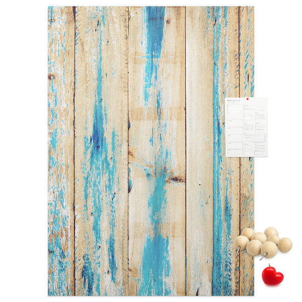 Tableau en liège déco Vieux panneau de bois avec des accents bleus