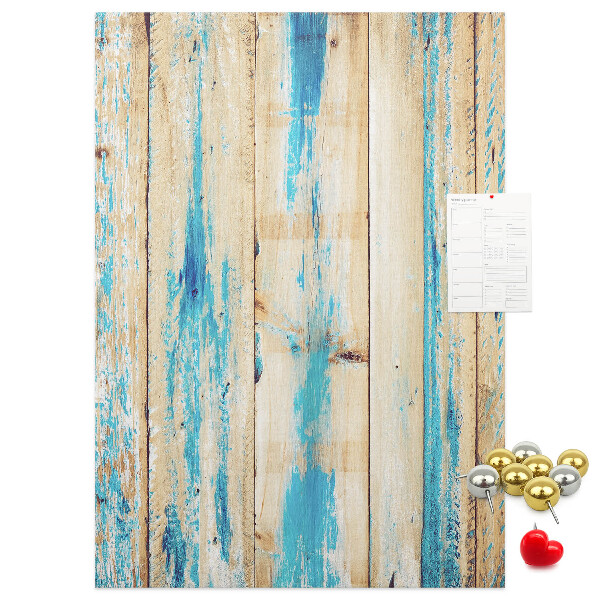 Tableau en liège déco Vieux panneau de bois avec des accents bleus