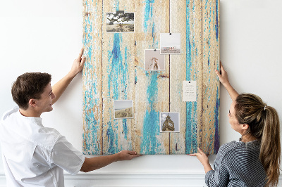 Tableau en liège déco Vieux panneau de bois avec des accents bleus
