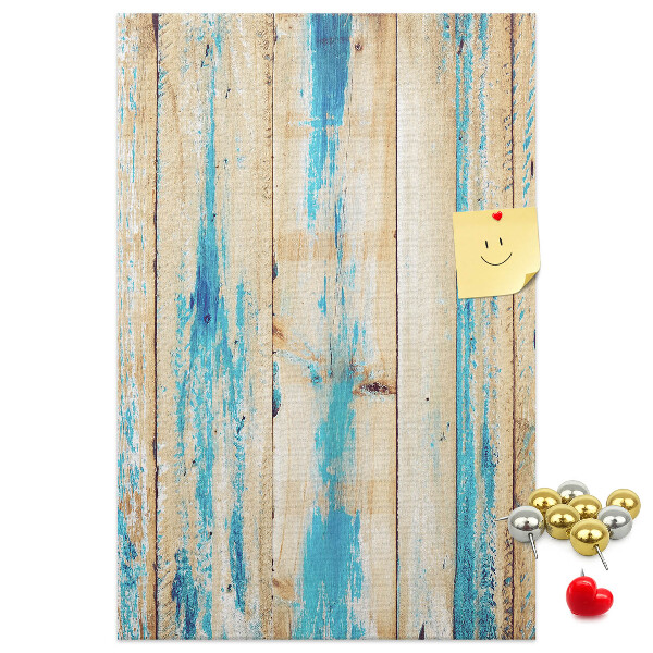 Tableau en liège déco Vieux panneau de bois avec des accents bleus