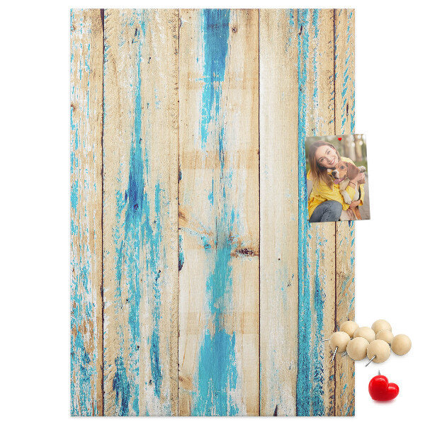 Tableau en liège déco Vieux panneau de bois avec des accents bleus