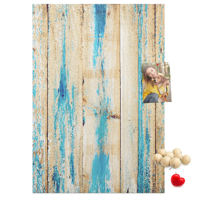 Tableau en liège déco Vieux panneau de bois avec des accents bleus