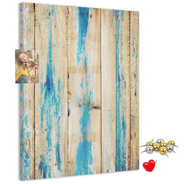 Tableau en liège déco Vieux panneau de bois avec des accents bleus