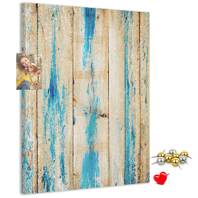 Tableau en liège déco Vieux panneau de bois avec des accents bleus