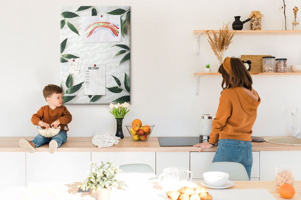 Tableau en liège fantaisie Feuilles vertes sur fond clair