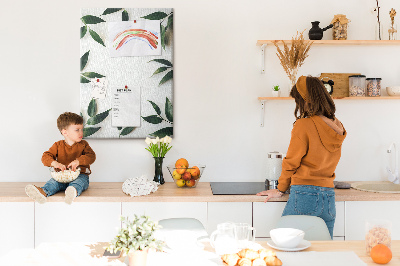 Tableau en liège fantaisie Feuilles vertes sur fond clair