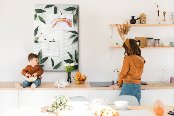 Tableau en liège fantaisie Feuilles vertes sur fond clair