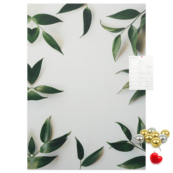 Tableau en liège fantaisie Feuilles vertes sur fond clair