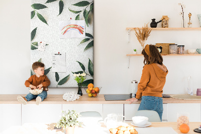 Tableau en liège fantaisie Feuilles vertes sur fond clair