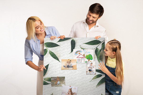 Tableau en liège fantaisie Feuilles vertes sur fond clair
