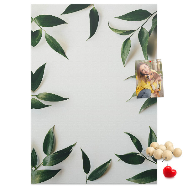 Tableau en liège fantaisie Feuilles vertes sur fond clair
