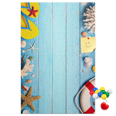 Tableau en liège déco Plage d'été avec coquillages et sable