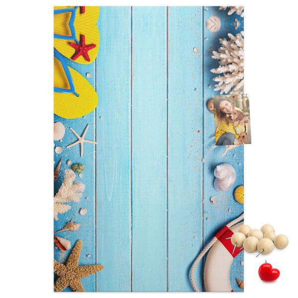 Tableau en liège déco Plage d'été avec coquillages et sable