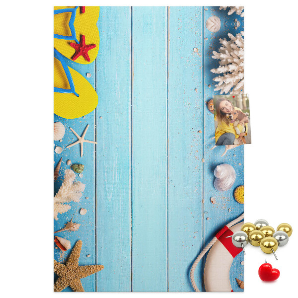 Tableau en liège déco Plage d'été avec coquillages et sable