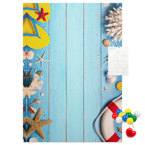 Tableau en liège déco Plage d'été avec coquillages et sable