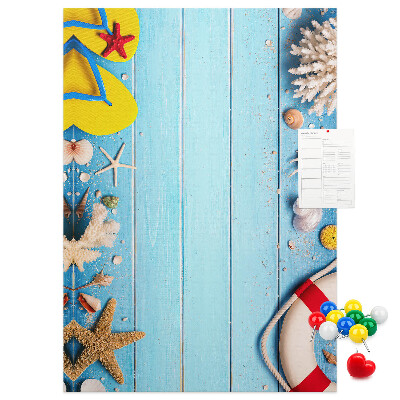 Tableau en liège déco Plage d'été avec coquillages et sable