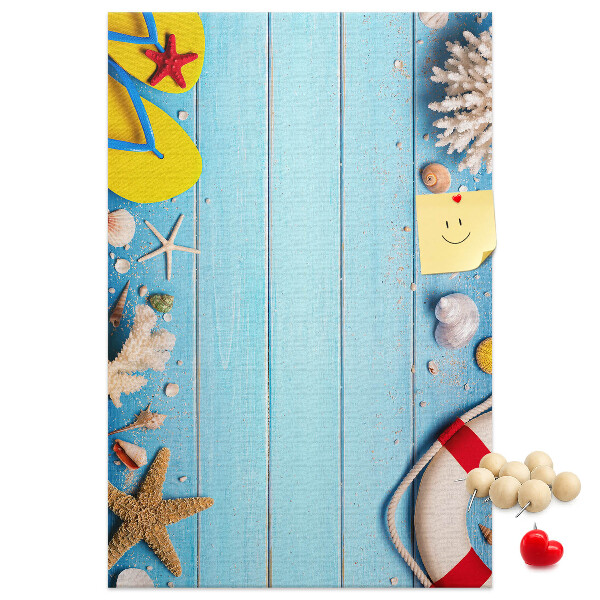 Tableau en liège déco Plage d'été avec coquillages et sable