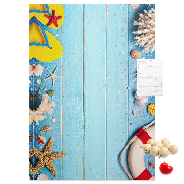 Tableau en liège déco Plage d'été avec coquillages et sable