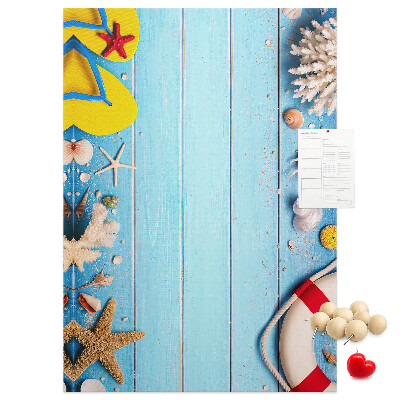 Tableau en liège déco Plage d'été avec coquillages et sable