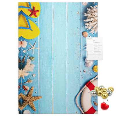 Tableau en liège déco Plage d'été avec coquillages et sable
